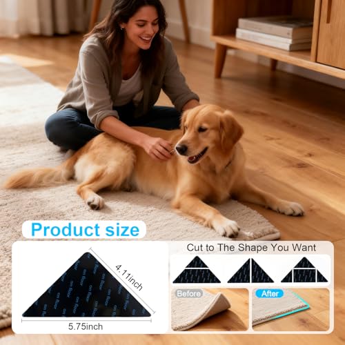 8 PCS Non-Slip Rug Grippers, Triangle Double-Sided Carpet Tape for Floors