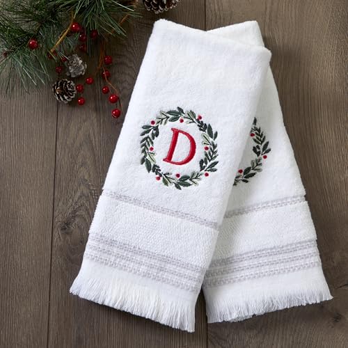SKL Home Wreath Monogram Hand Towel Set-2pc, Embroidered D, White