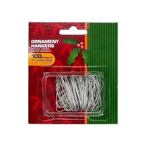 Rocky Mountain Goods 100-Pack Silver Christmas Ornament Hooks, 1 3/8" Heavy-Duty Flexible Hangers