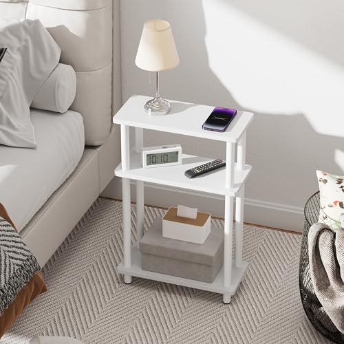 3-Tier Slim Narrow Side Table, Compact Wood End Table for Small Spaces