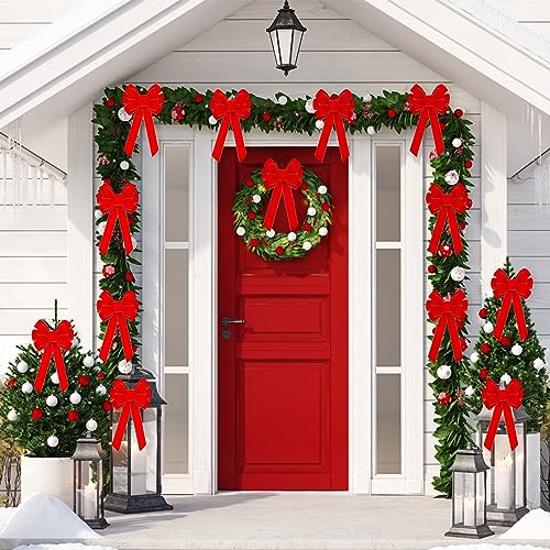 Lenwen 24 Pack Large Red Velvet Christmas Bows Tree Toppers Holiday Decorations