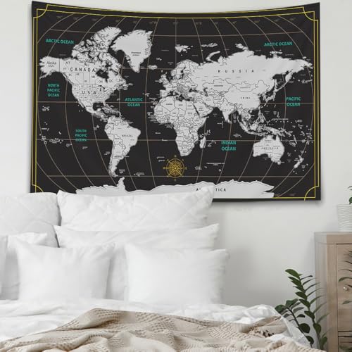 World Map Wall Tapestry (80x60 Inches) - Educational Art for Bedroom & Dorm
