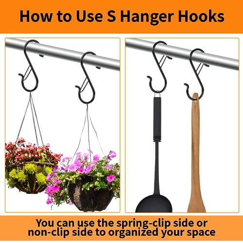 12-Pack 3.5-Inch Heavy Duty S Hooks with Safety Buckle - Black Metal Hangers