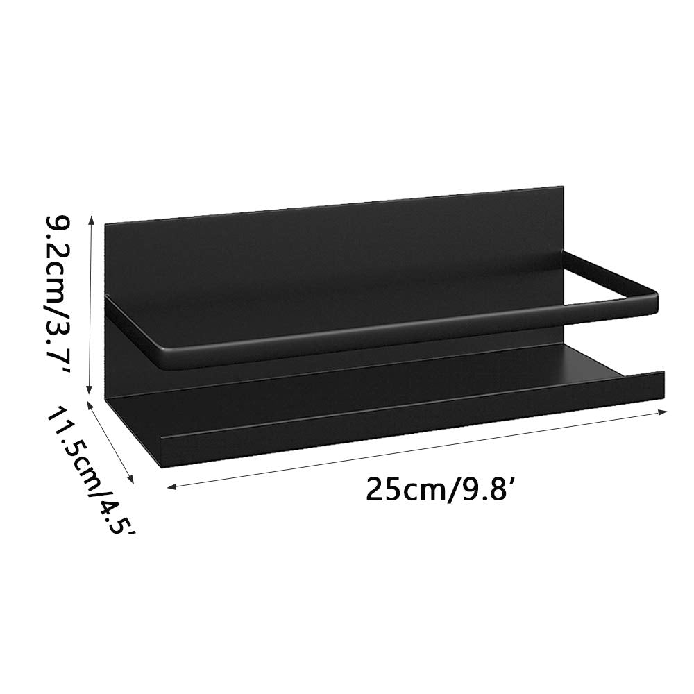 YJSMO 2 Pack Magnetic Spice Rack for Refrigerator,Heave Duty Magnetic Shelf For Kitchen,Magnet Book Shelf For Whiteboard,Space Container,Drill free (Black)