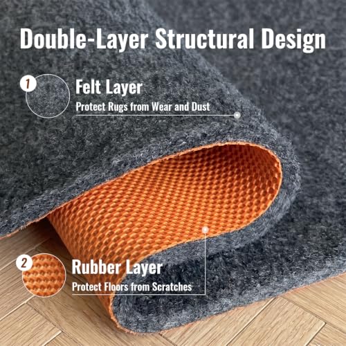 5x7 Ft Non-Slip Rug Pad, 1/4 Inch Thick Felt and Rubber Area Rug Gripper