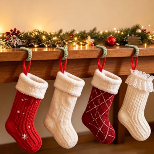 6 Pack Christmas Bendable Stocking Holders with Jute Rope - Rustic Mantle Hooks