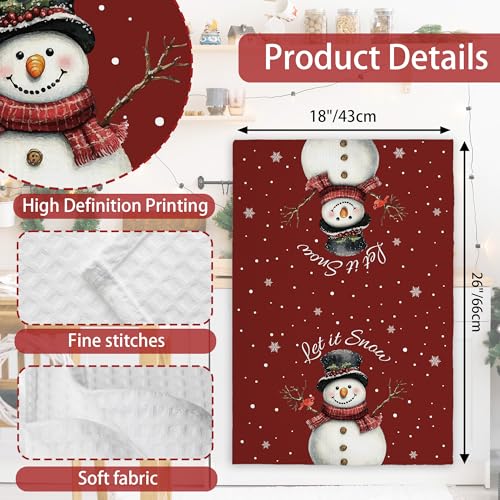 Ogleqoo Christmas Snowman Kitchen Towels Set of 2 – Black & Red Buffalo Plaid, Absorbent Cotton-Linen