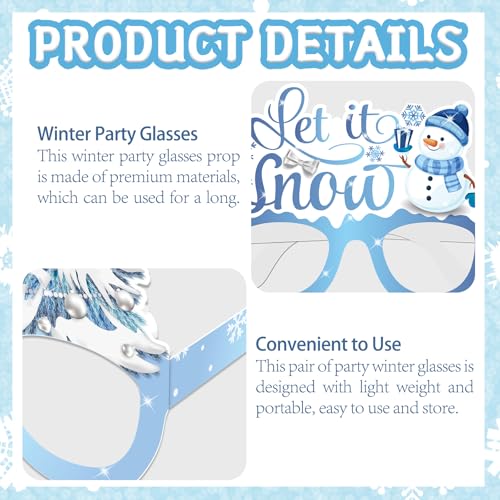 Winter Christmas Photo Booth Props 24 Pcs Snowflake Snowman Eyeglasses Party Decorations