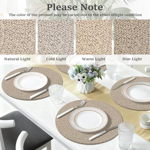 13-Inch Round Woven Cotton Placemats - Set of 6 Heat-Resistant Table Mats