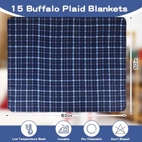 Blue Buffalo Plaid Fleece Throw Blanket 50x60 for Couch Bed Travel Bulk