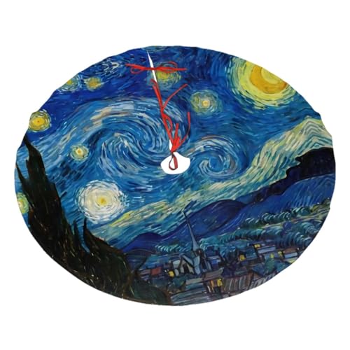 Starry Night Christmas Tree Skirt 36 Inch Santa Snowflakes Rustic Holiday Decor
