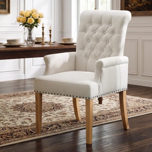 Upholstered Dining Chair with Arms, Tufted High Back Accent Armchair