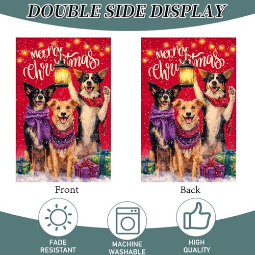 Cmialusie Colorful Christmas Garden Flag 11.81 x 17.72 Inch Dog Holiday Decor