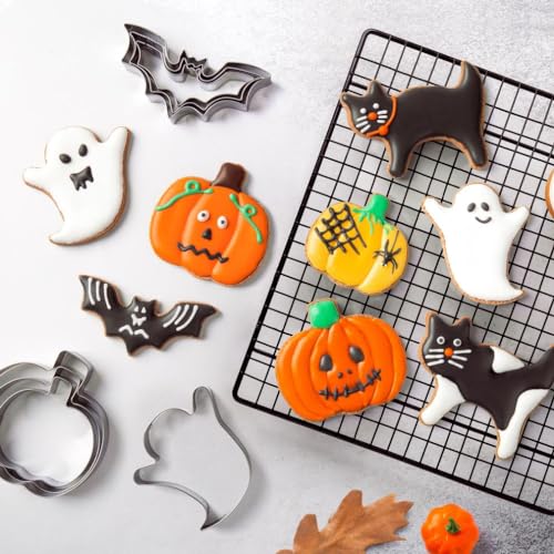 Halloween Cookie Cutters Set - 12 Stainless Steel Shapes: Pumpkin, Ghost, Bat & Cat