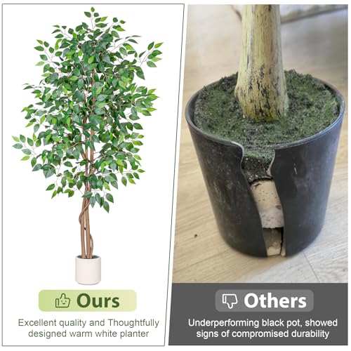 6FT Artificial Ficus Tree with White Planter - Realistic Faux Plant for Home Decor