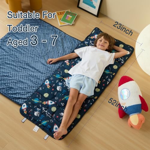 Toddler Nap Mat with Removable Pillow and Minky Blanket for Daycare