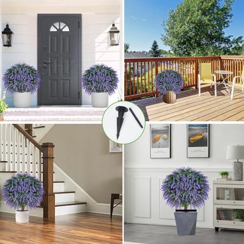 24-Inch Artificial Lavender Topiary Ball Tree Set - UV Resistant Faux Plant