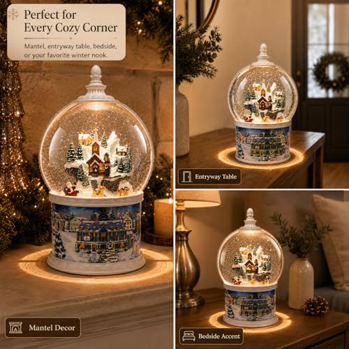 10.24" Lighted Musical Christmas Snow Globe Lantern with Rotating Santa