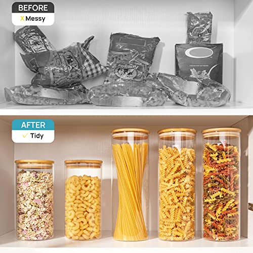 Vtopmart 70oz Glass Food Storage Jars, 3 Pack Large Kitchen Containers with Airtight Bamboo Lids for Pasta, Nuts, Flour, Canisters Set for Cereal, Pantry Organization, BPA Free