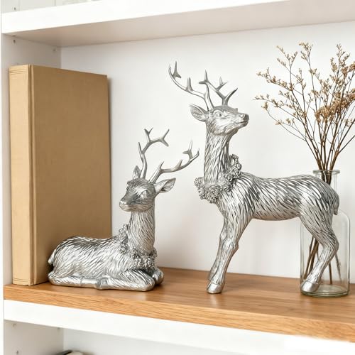 2-Piece Resin Reindeer Ornament Set for Christmas Home Table Decor