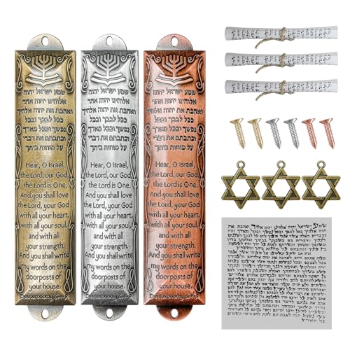 Set of 3 Mezuzah Cases with Scrolls for Door - Jewish Home Blessing Decor