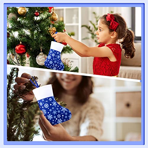 Hoosige 60 Pcs Mini Blue Christmas Stockings Bulk 6.5" Snowflake 3.5" Cuff