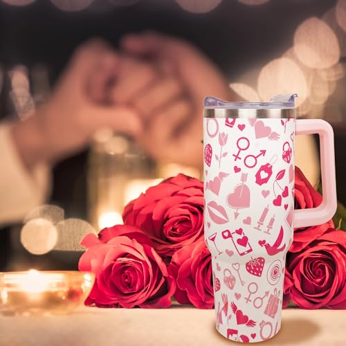 Lumumanber Love-2 40oz Valentines Day Tumbler with Handle & Straw – Stainless Steel Travel Mug, Vacuum Insulated Cup