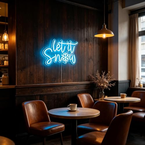 Let It Snow Neon Sign - Snowflake LED Holiday Wall Decor, USB Dimmable