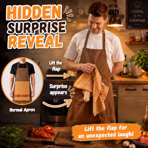 Funny Prank Apron for Men - Hidden Surprise Gag Gift for BBQ and Cooking