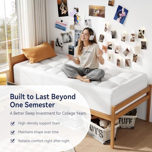ELEMUSE Twin XL 3 Inch Memory Foam Mattress Topper, Cooling Gel & Pillow Top