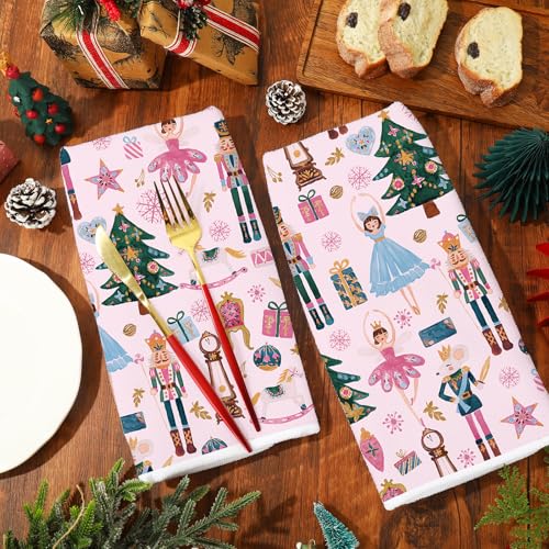 Pink Nutcracker Christmas Kitchen Towels, 2-Pack 18 x 28 in Dish Tea Towels