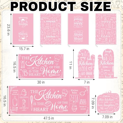 10-Piece Retro Pink Kitchen Decor & Baking Accessory Set with Towels and Rugs