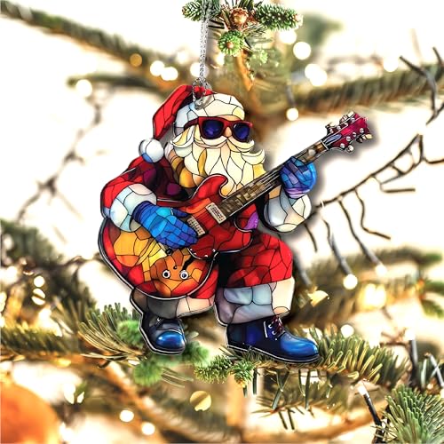 Funny Santa Christmas Ornament 2026 - Rockin' Santa Guitar Naughty Ugly