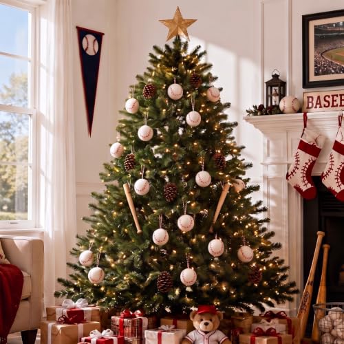 Novabright Felt Baseball Christmas Tree Ornaments 12 Pack, Handmade Wool Decor with Hanging Rope for Holiday, Gift for Baseball Fans