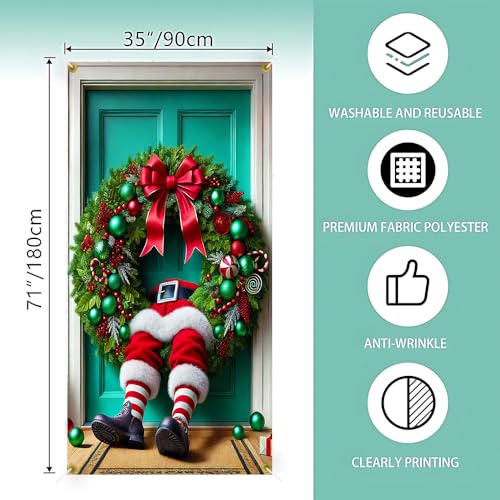Funny Santa Stuck in Pine Ring Door Cover 35x71in - ColorfulB199 by Cmialusie