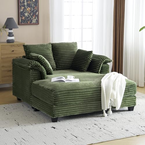 Oversized Corduroy Lounge Chair with Armrests and Pillows, 56-Inch Wide