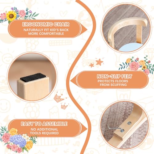 Kids Wooden Table and 4 Chairs Set - Natural & Pastels, Toddler Furniture for Playroom & Home