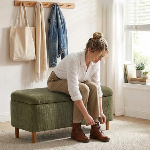 39.4-Inch Upholstered Storage Ottoman Bench with Wooden Legs