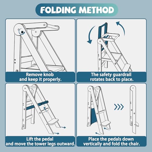 Foldable Toddler Learning Tower, 3-Height Adjustable Kitchen Helper Stool