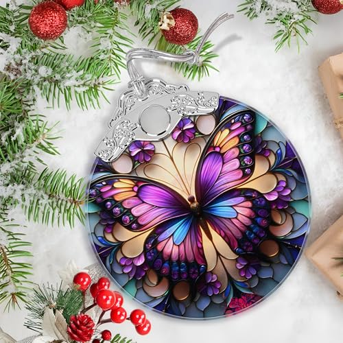 Jocidea Butterfly Stained Glass Christmas Ornament - Holiday Tree Decor