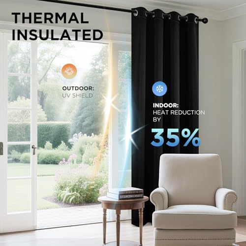 Thermal Insulated Blackout Curtains - 84 Inch Grommet Window Drapes (2 Panels)