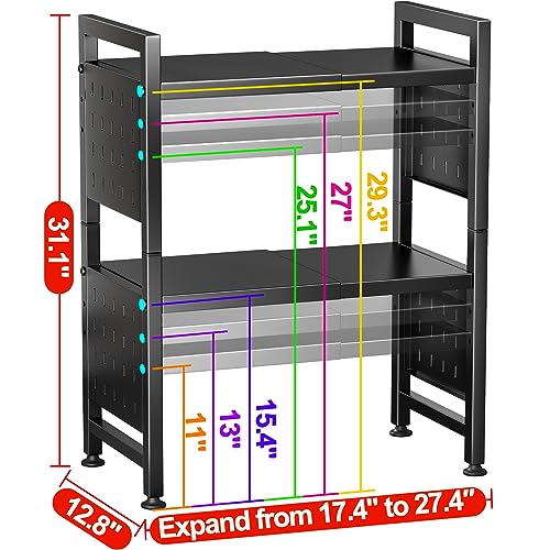 3-Tier Expandable Microwave Stand, Adjustable Heavy Duty Kitchen Counter Shelf