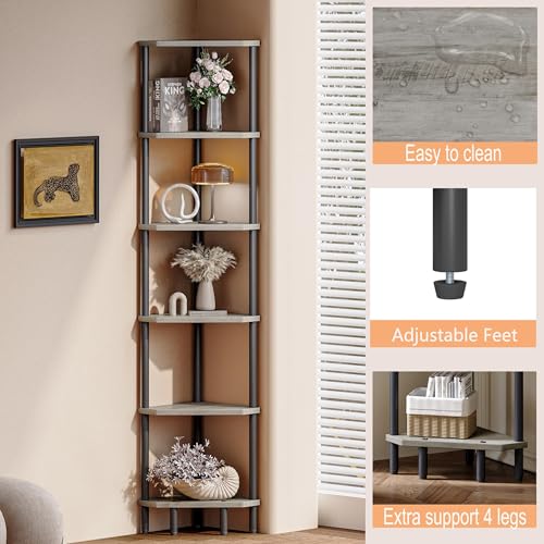 6-Tier Tall Corner Shelf, 66.5-Inch Narrow Standing Bookshelf for Storage