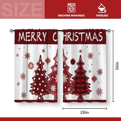 Christmas Tree Kitchen Curtains - Xmas Merry Christmas Winter Holiday Pattern Cafe Small Short Tier Window Curtains for Living Dining Room Decor Rod Pocket Window Drapes 36 Inch Length Set 28"x36"