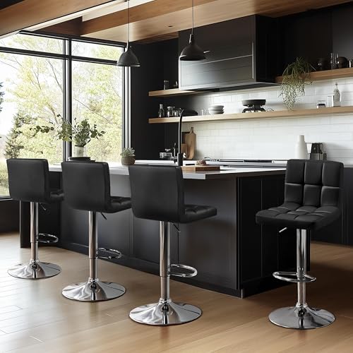 Adjustable Swivel Bar Stools Set of 4, Faux Leather Counter Height Chairs