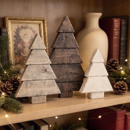 RattanView 3 Pcs Christmas Table Decor Farmhouse Wooden Pine Tree