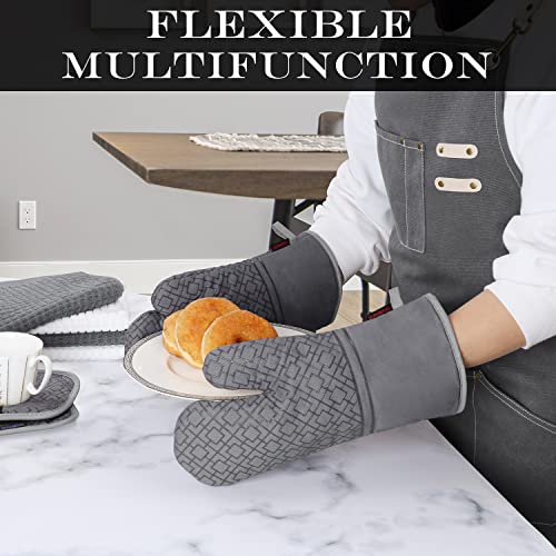 6-Piece Heat-Resistant Oven Mitts, Pot Holders, and Kitchen Towel Set - Grey