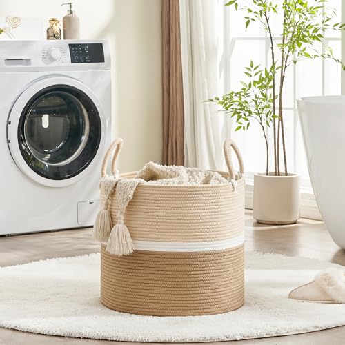 Large Cotton Rope Woven Basket - 18" Decorative Laundry & Toy Storage Hamper