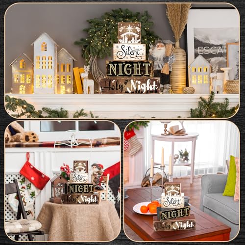 4-Piece Nativity Christmas Wooden Block Signs for Tiered Tray Decor