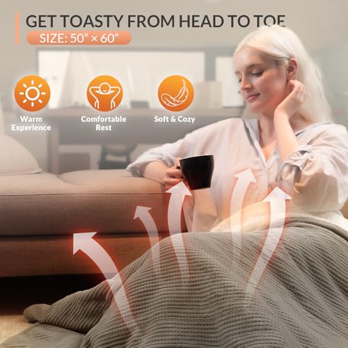 HOMLYNS Grey Heated Throw Blanket with 5 Heat Settings & 3-Hour Timer